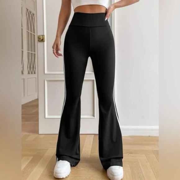 Black & White Striped Tape Side Flare Pant Legging Mult. Sizes New - Picture 2 of 5